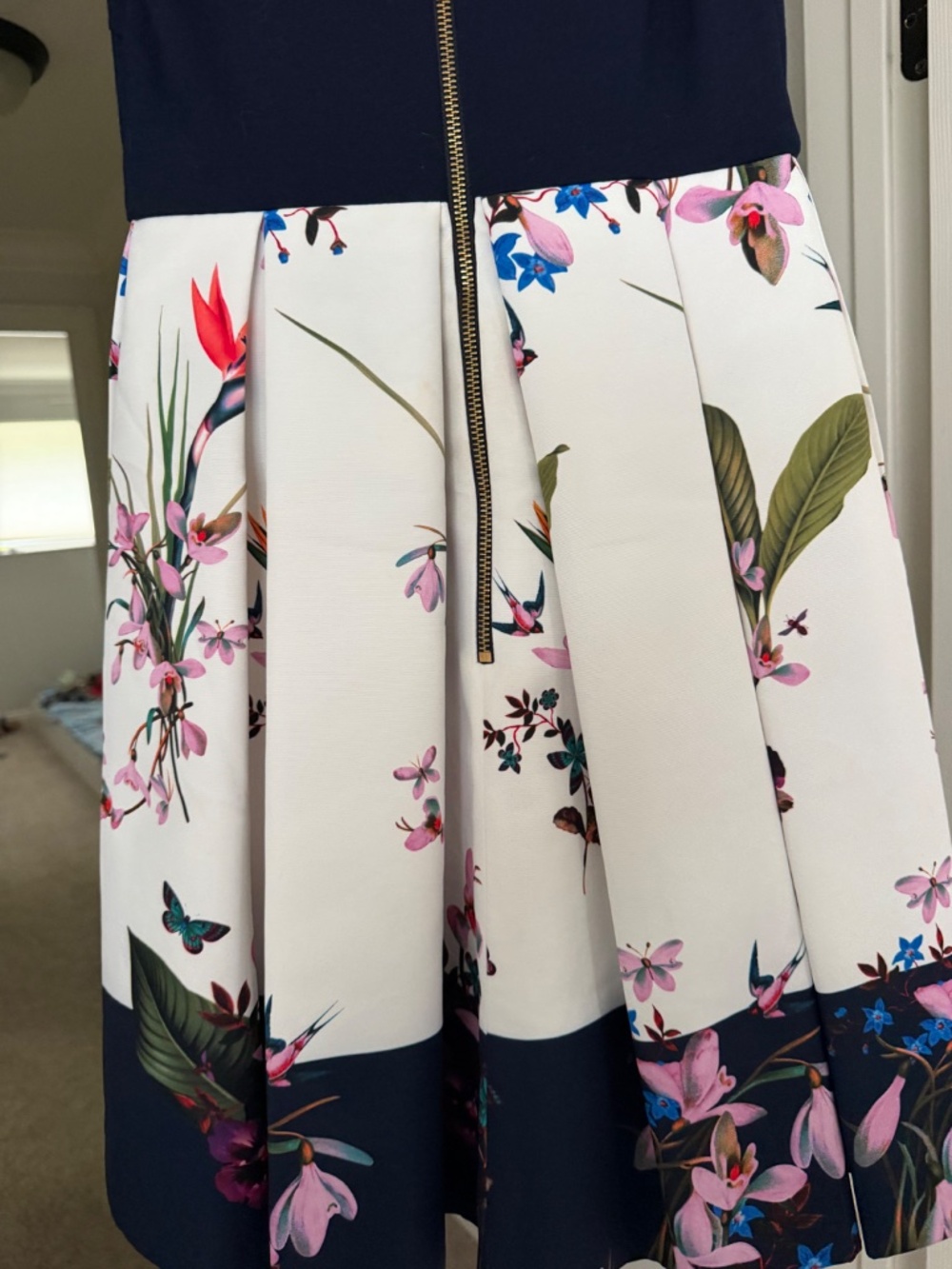 Ted BakerSkater dress. Navy and floral. Ted size 0 - Picture 3 of 5
